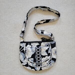 Vera Bradley Camellia Quilted Small Crossbody Bag Black Gray White Floral